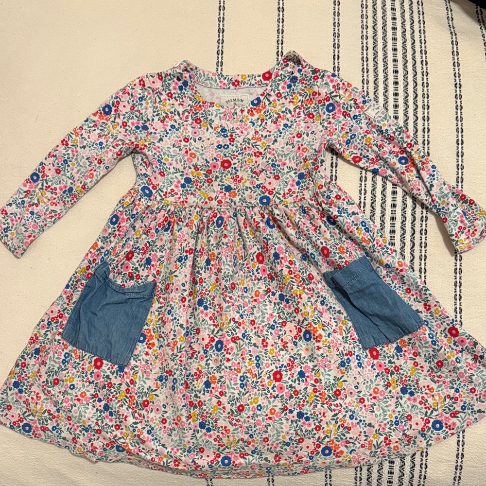 Joules Floral Kids Dress with Blue Pockets
